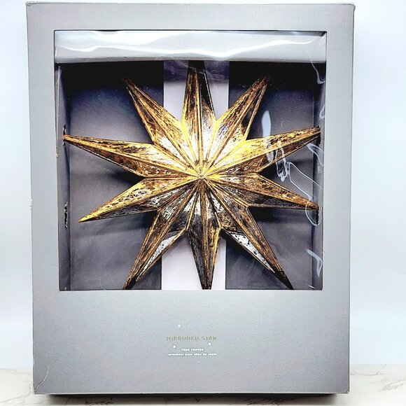 Pottery Barn Mirrored Gold Star Christmas Tree Topper Holiday Cottage 14 In NEW - Picture 2 of 10